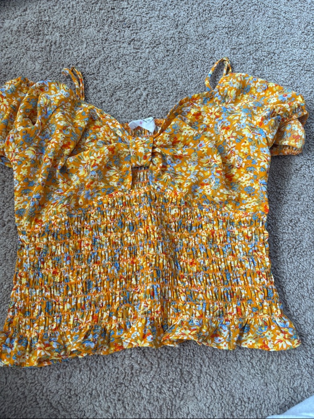 Sienna Sky Yellow Floral Smocked Crop Top